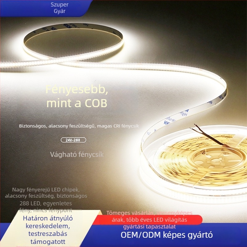 24V COB LED szalag, dimmelhető, öntapadós hátoldallal