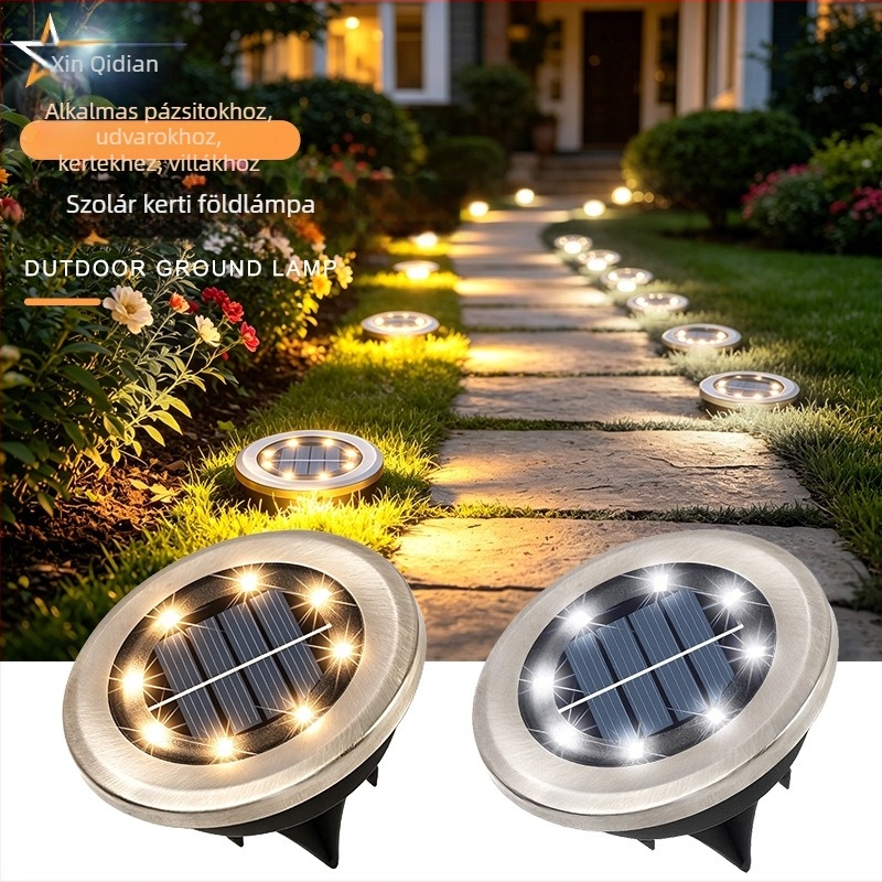 Napelemes kültéri kertvilágítás, 8 LED, tájképi dekoráció, földbe süllyeszthető lámpa