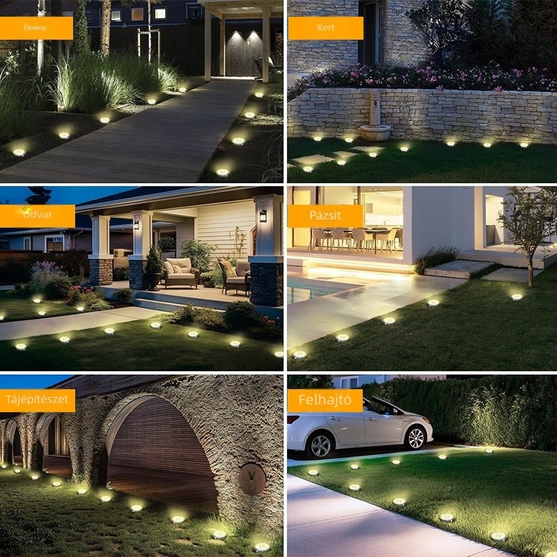Napelemes kültéri kertvilágítás, 8 LED, tájképi dekoráció, földbe süllyeszthető lámpa