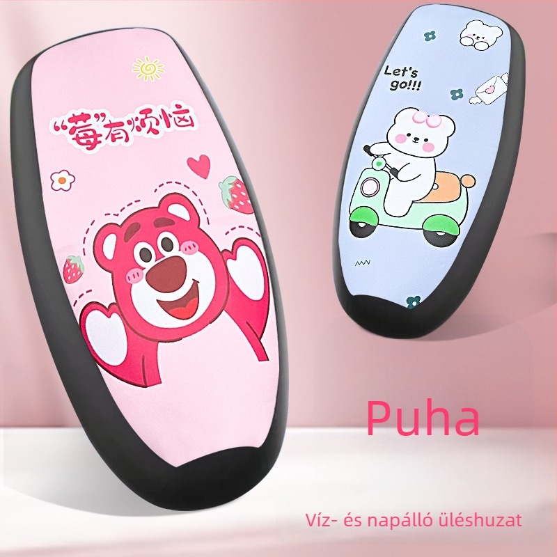 PU bőrből készült hátsó ülésvédő elektromos járművekhez és motorkerékpárokhoz, napvédő, Strawberry Bear stílus