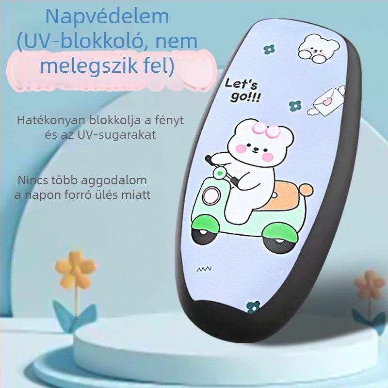 PU bőrből készült hátsó ülésvédő elektromos járművekhez és motorkerékpárokhoz, napvédő, Strawberry Bear stílus