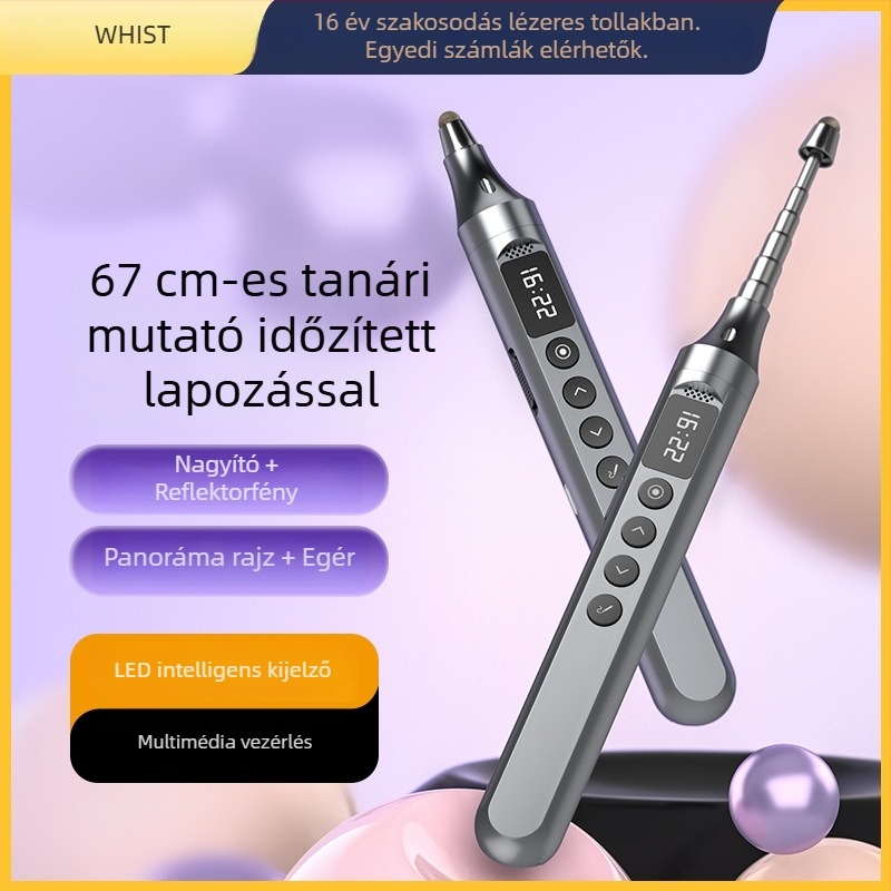 Whist F7X kihúzható oktatói mutató és oldalváltó toll, többfunkciós PPT-távvezérlő lézerpointerrel és visszaszámláló időmérővel