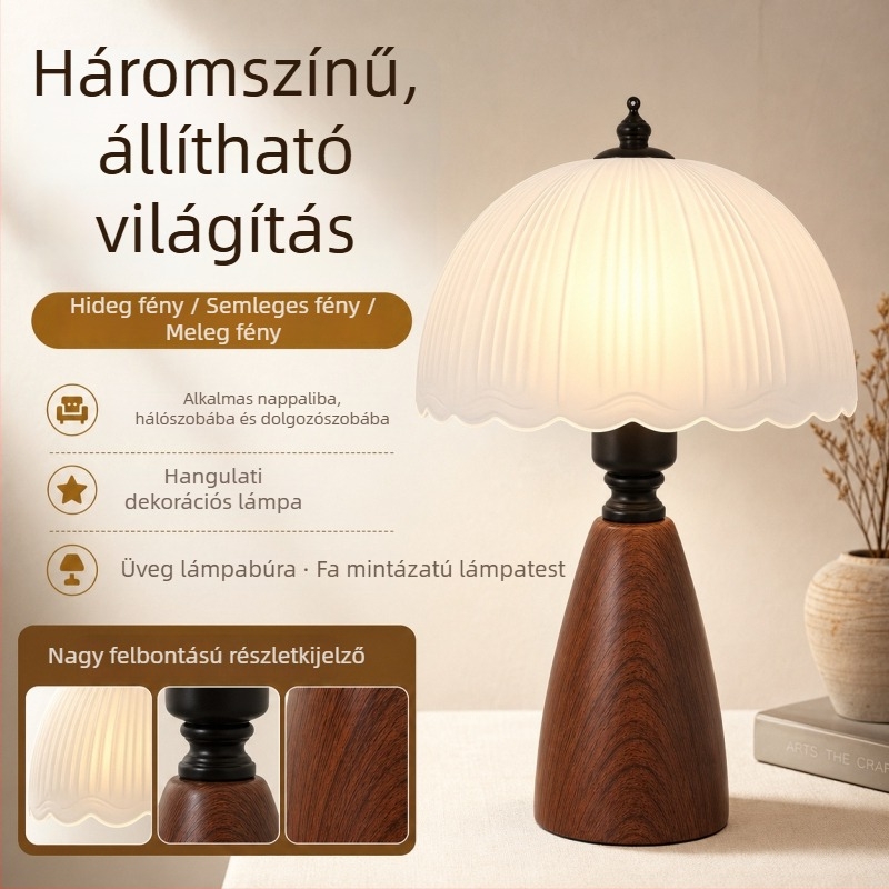 Wabi-sabi ihletésű vintage asztali lámpa, retro kialítás hálószobába és irodába, meleg hangulatú éjjeli fény