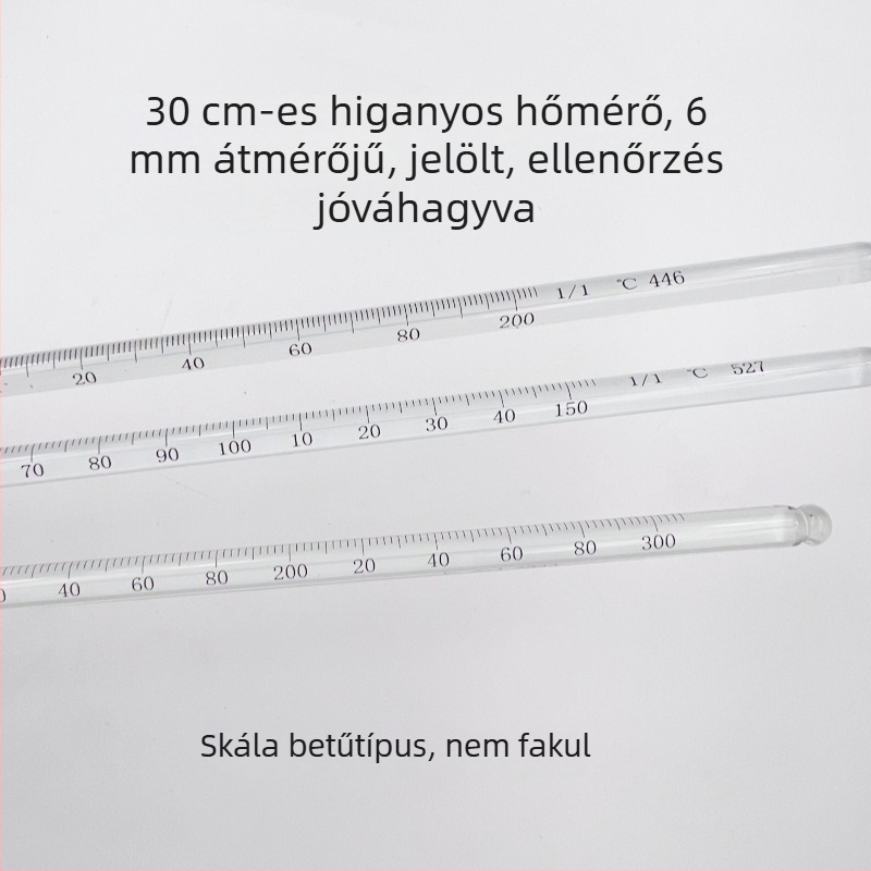 Ellenőrzött higanyhőmérő sorozatszámmal, laboratóriumi üvegrúd-hőmérő, 0-50-100-200-300°C