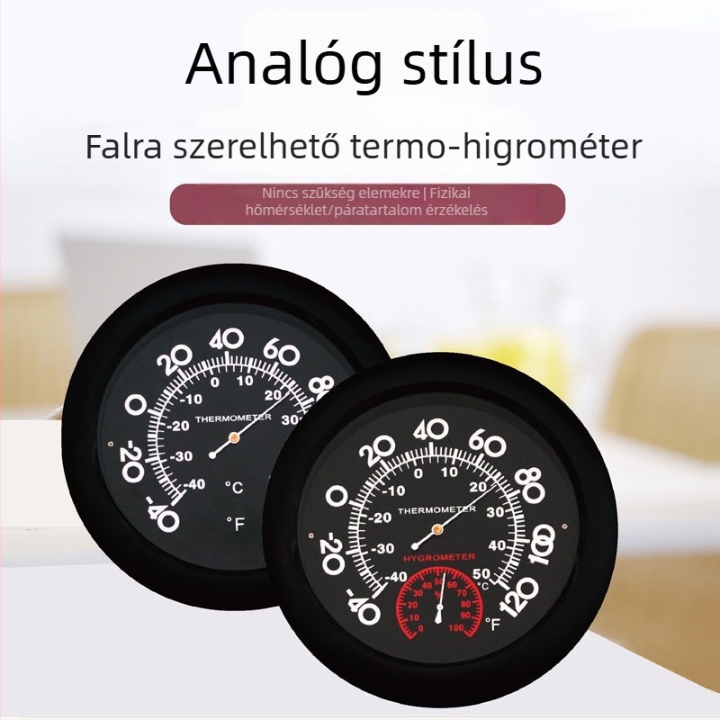 Nagy tárcsás mutatós hőmérő, beltéri hőmérséklet- és páratartalom-mérő, falra szerelhető