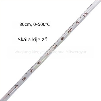 Magas hőmérsékletű higanyos hőmérő, kémiai laboratóriumi használatra, üveg rúd, 30 cm, 0–500 °C