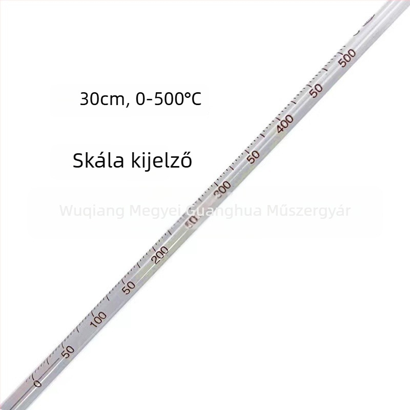 Magas hőmérsékletű higanyos hőmérő, kémiai laboratóriumi használatra, üveg rúd, 30 cm, 0–500 °C