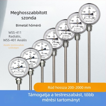 WSS411 bimetál hőmérő hosszított érzékelővel ipari csövekhez, radiális és axiális hőmérséklet-mérés kazánhőmérséklet 0–200 °C