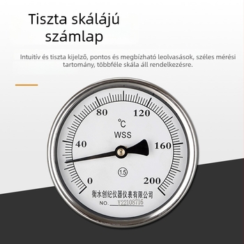 WSS-411BF/401 Rozsdamentes acél bi-metál hőmérő ipari csővezetékekhez és kazánokhoz, radiális és axiális mutatóval, 0-500°C