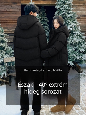 Női libapelyhes téli kabát, hosszú, térd fölötti hosszúságú, 2025-ös modell, vastag az extrém hideghez -40°C-ig