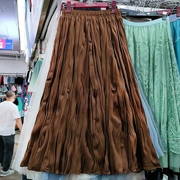 Ősz-tél stílusú matt pliszírozott midi szoknya, magas derék, drapírozott A-vonalú, mindennapi viselet