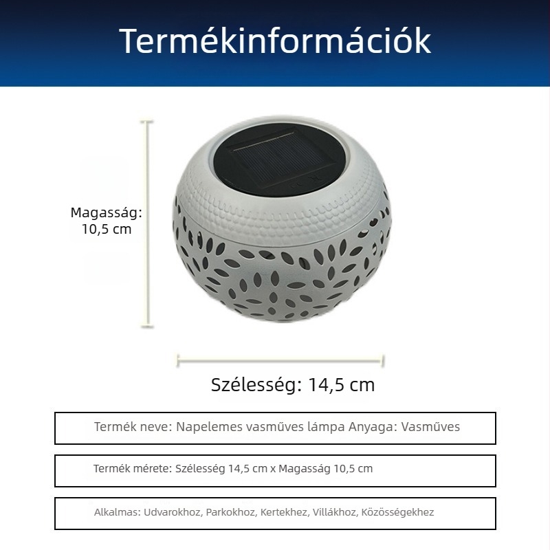 Napelemes kerti lámpa kovácsoltvas mintával, ágyás- és tájvilágítás, európai stílus, fényérzékelővel ellátott panel
