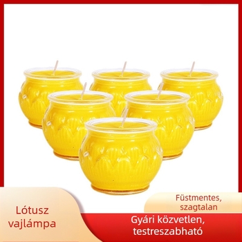 Üvegből készült kerek poharas lámpa Buddha-offerekhez, lotus ghee lámpa, füstmentes, 24 órás fény