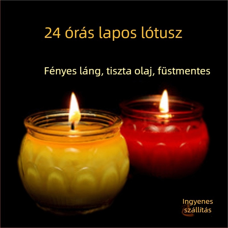 Üvegből készült kerek poharas lámpa Buddha-offerekhez, lotus ghee lámpa, füstmentes, 24 órás fény