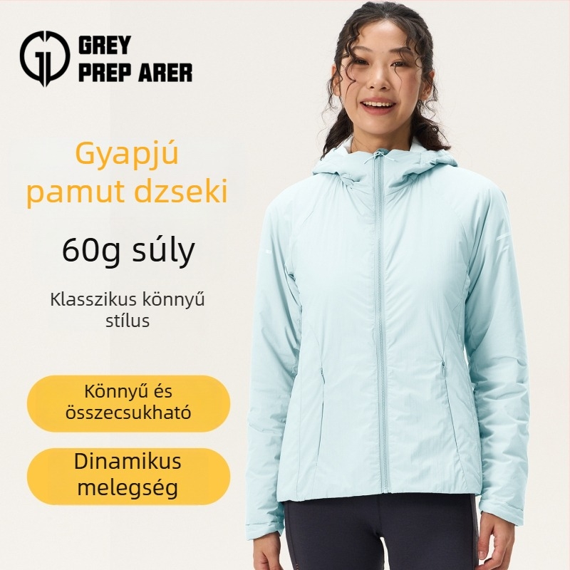 Női Gray Shell kapucnis merinó gyapjú bélelt kabát, meleg, szélvédett, könnyű, őszi-téli szabadtéri túrákhoz