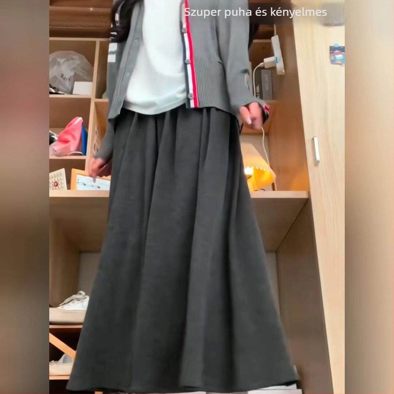 Plusz méret: fleece-bélelt vastag széles lábú szoknya-nadrág nőknek, laza midi, ősz-tél