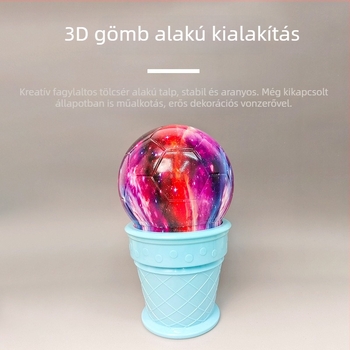 Kreatív éjszakai lámpa űrfoci témával, fagylalt alakú talppal, lágy hangulatvilágítás a hálószobába