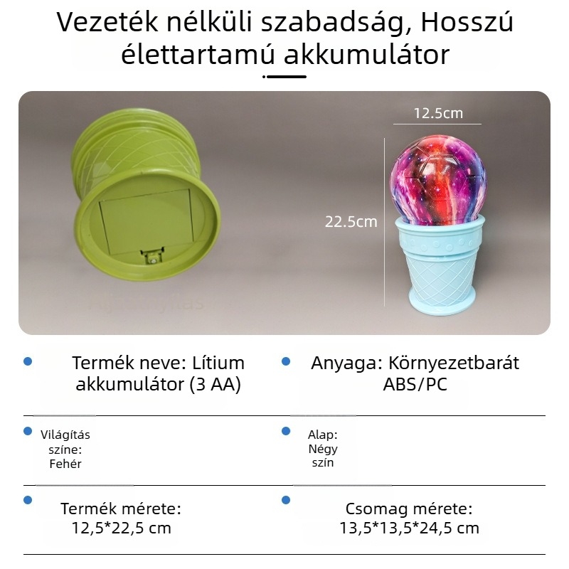 Kreatív éjszakai lámpa űrfoci témával, fagylalt alakú talppal, lágy hangulatvilágítás a hálószobába