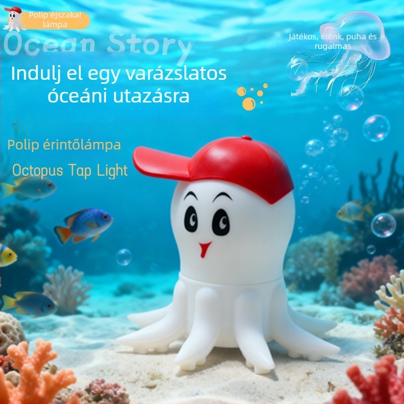 Szilikonból készült polip alakú érintéses éjjeli lámpa, tengeri világ téma, éjjeliszekrényre