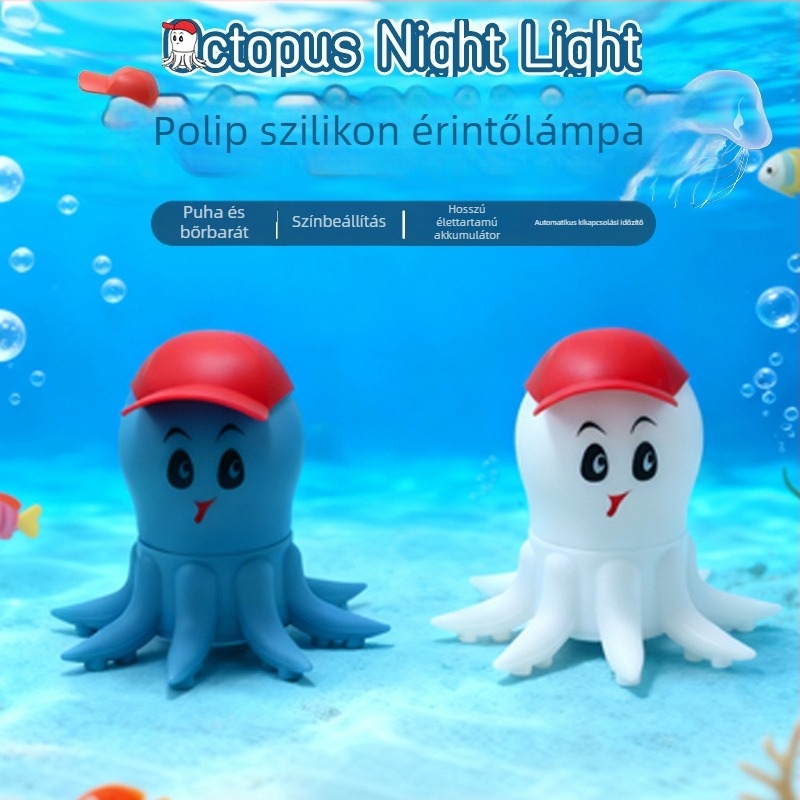 Szilikonból készült polip alakú érintéses éjjeli lámpa, tengeri világ téma, éjjeliszekrényre
