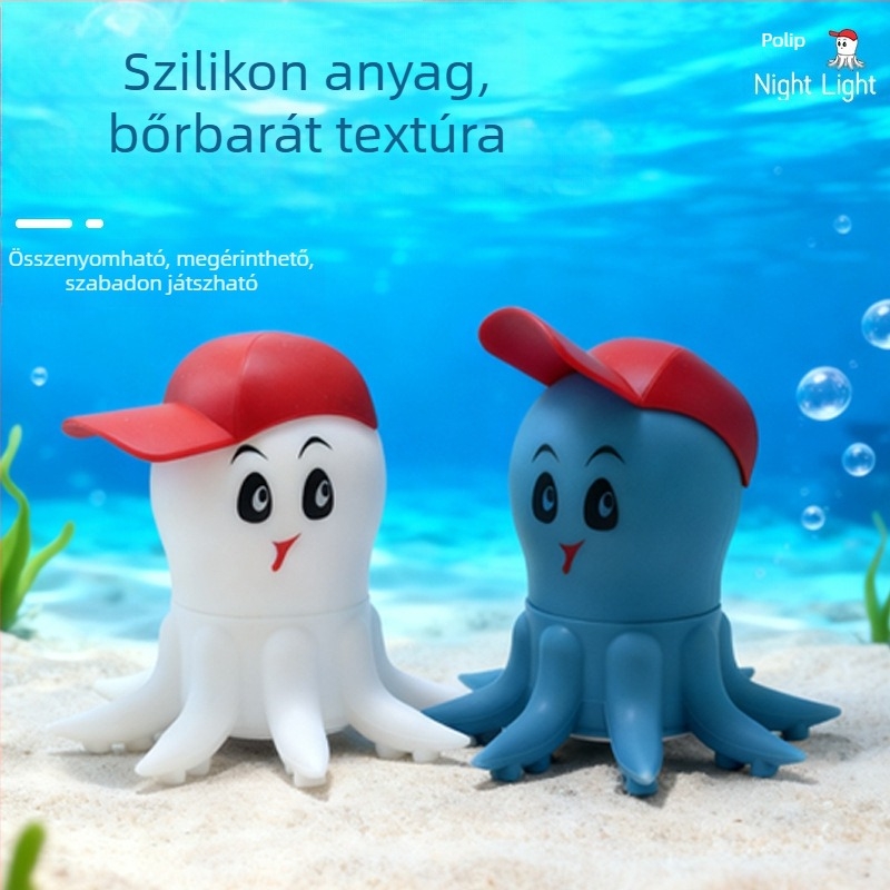 Szilikonból készült polip alakú érintéses éjjeli lámpa, tengeri világ téma, éjjeliszekrényre