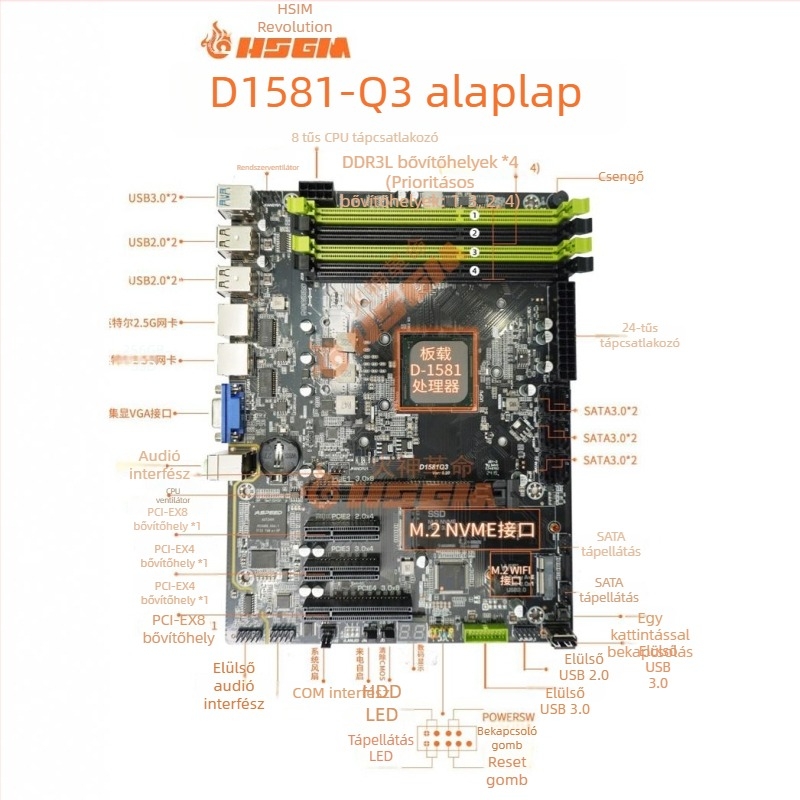 Vulcan Revolution D1581-Q3 ATX alaplap beépített CPU-val és két Ethernet porttal, integrált grafika, DDR3 64GB-ig