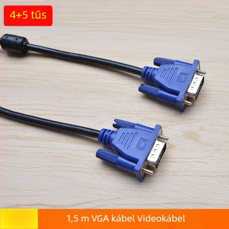 VGA kábel 4+5, 1,5 m, 1080P magas felbontású videókábel PC-hez, TV-hez vagy projektorhoz