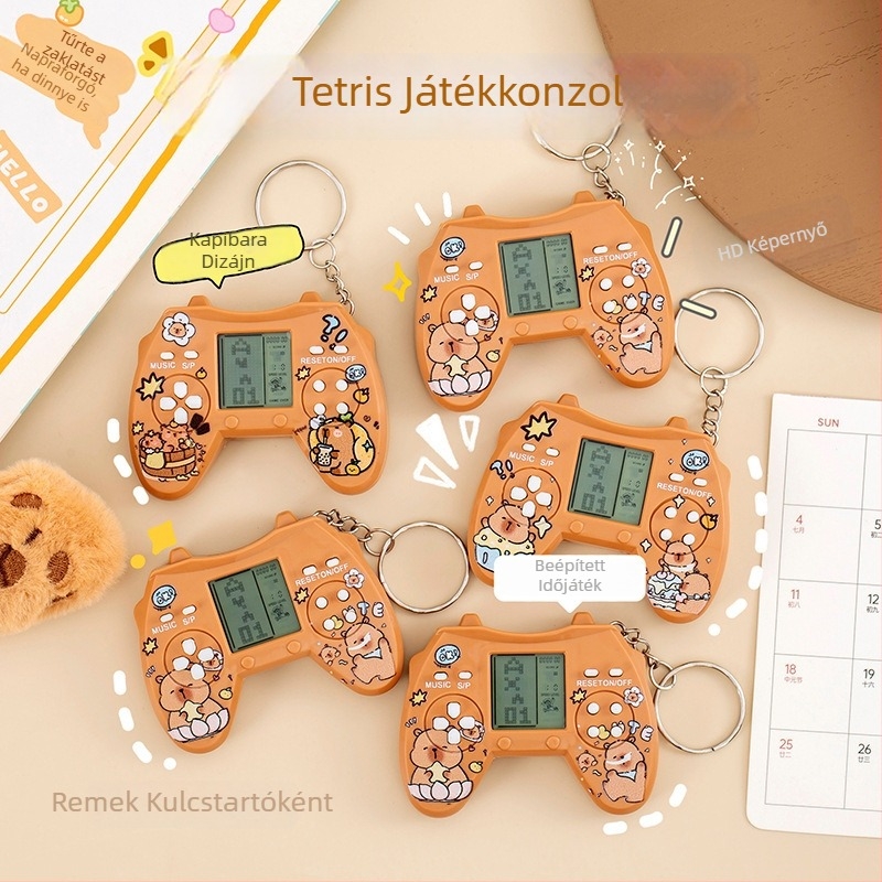 Klasszikus retro Tetris hordozható játékkonzol Snake játékkal, kulcstartó ajándék