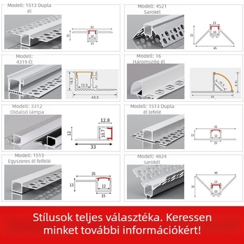 24V lineáris LED csatorna alumíniumból, mennyezetre – beépített LED-szalag