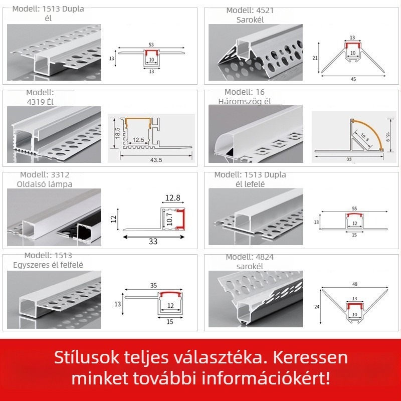 24V lineáris LED csatorna alumíniumból, mennyezetre – beépített LED-szalag