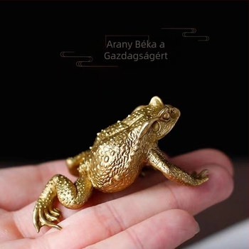 Réz- és aranyszínű békaszobor, háromlábú béka, tiszta rézből, feng shui dekoráció otthonra, ajándék a gazdagságért.