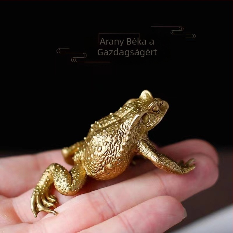 Réz- és aranyszínű békaszobor, háromlábú béka, tiszta rézből, feng shui dekoráció otthonra, ajándék a gazdagságért.
