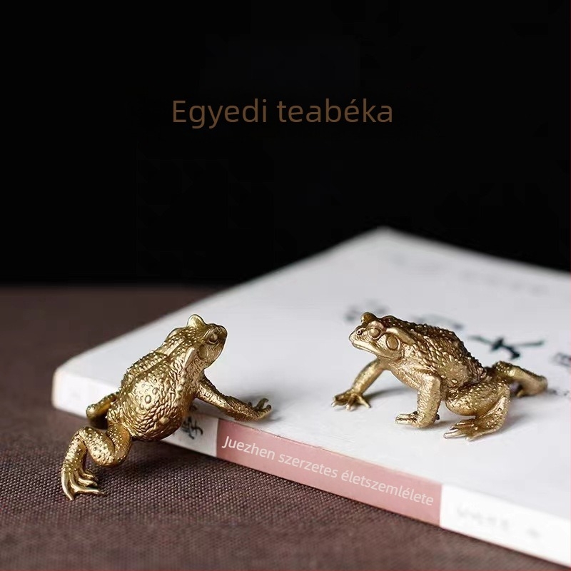 Réz- és aranyszínű békaszobor, háromlábú béka, tiszta rézből, feng shui dekoráció otthonra, ajándék a gazdagságért.