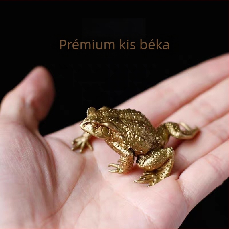 Réz- és aranyszínű békaszobor, háromlábú béka, tiszta rézből, feng shui dekoráció otthonra, ajándék a gazdagságért.