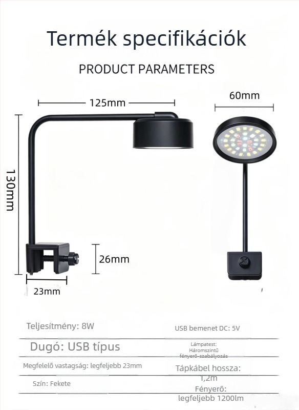 LED négyzet alakú akváriumi lámpa – teljes spektrumú megvilágítás vízi növényekhez, akváriumi dekorációhoz, USB algagátló lámpa
