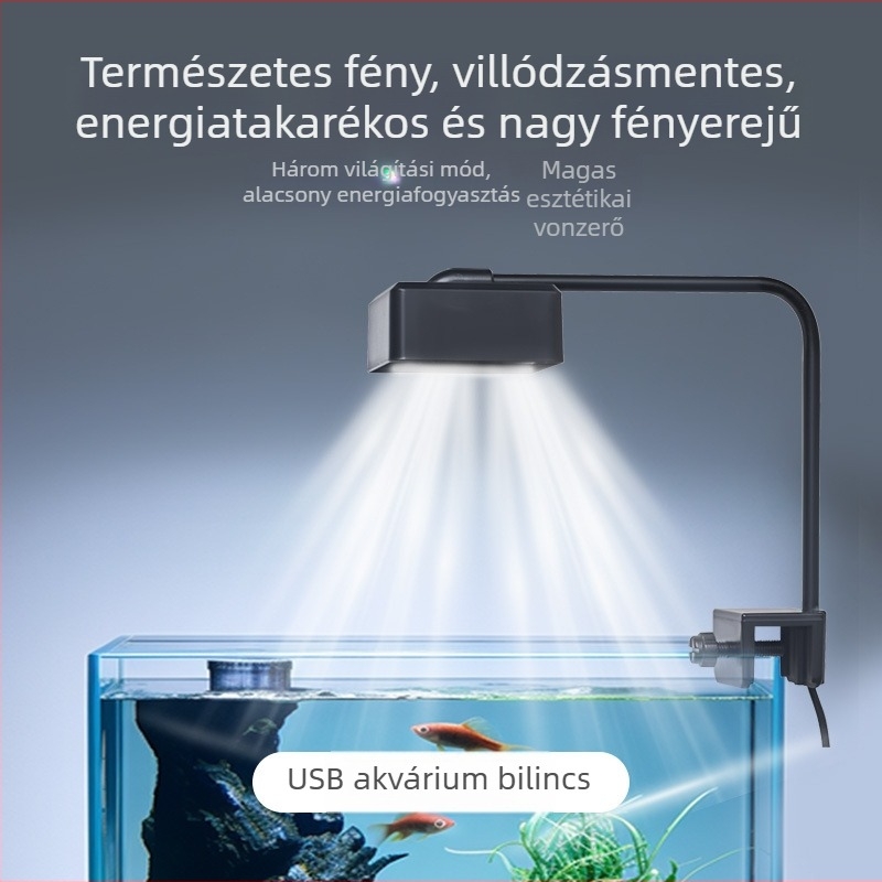 LED négyzet alakú akváriumi lámpa – teljes spektrumú megvilágítás vízi növényekhez, akváriumi dekorációhoz, USB algagátló lámpa