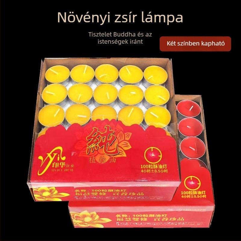 100 darab 4 órás hosszú élettartamú növényi ghee gyertya alumínium burkolatban Buddhának