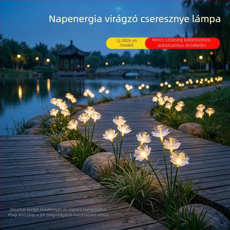 Napelemes optikai szálas cherry blossom földlámpa kerthez, gyepre, parkba és erkélyre – kültéri hangulatvilágítás
