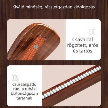 Szilárdfa széles vállú ruhakasztó, ruhákhoz és kabátokhoz, nyom nélkül, ideális szállodák és panziók számára