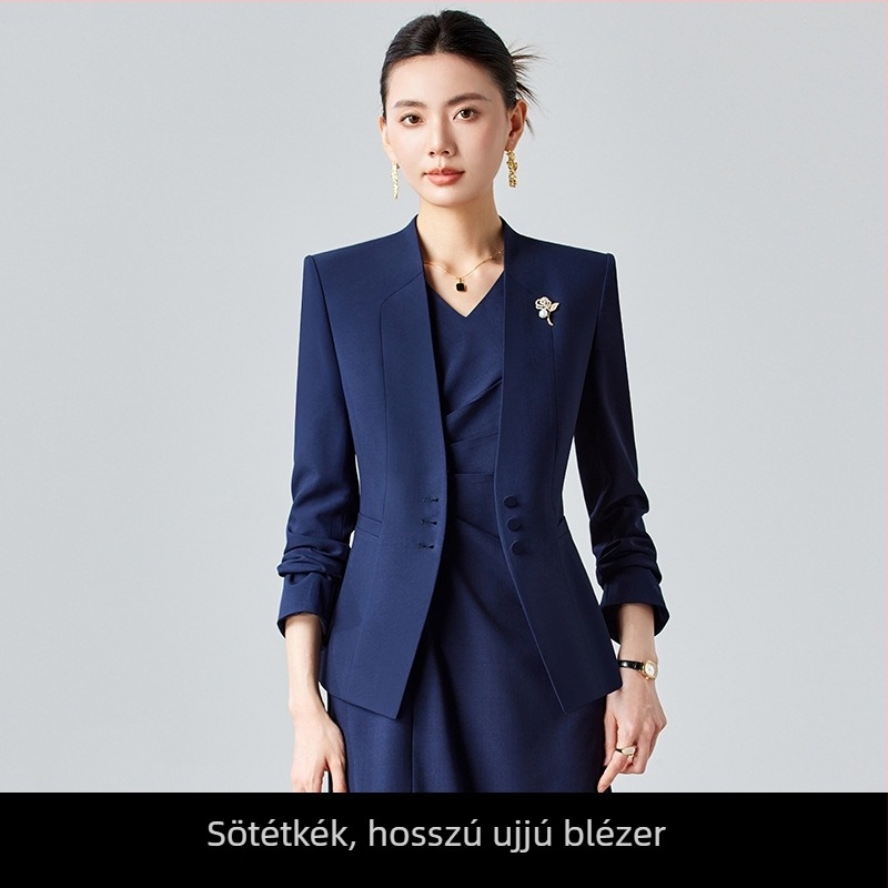 Női őszi két részes öltöny-ruha sötétkék, kis méret, kozmetikus munkaruha