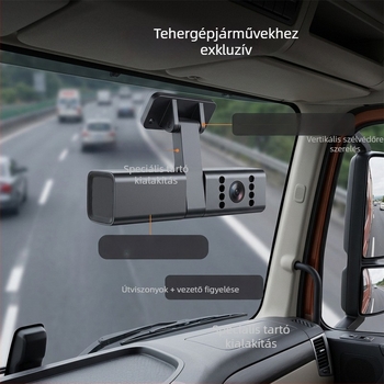 Szélvédőre szerelhető kettős kamerás dash cam tartó tehergépkocsikhoz, taxikhoz és szolgáltatásokhoz, ADAS és DMS kompatibilitás