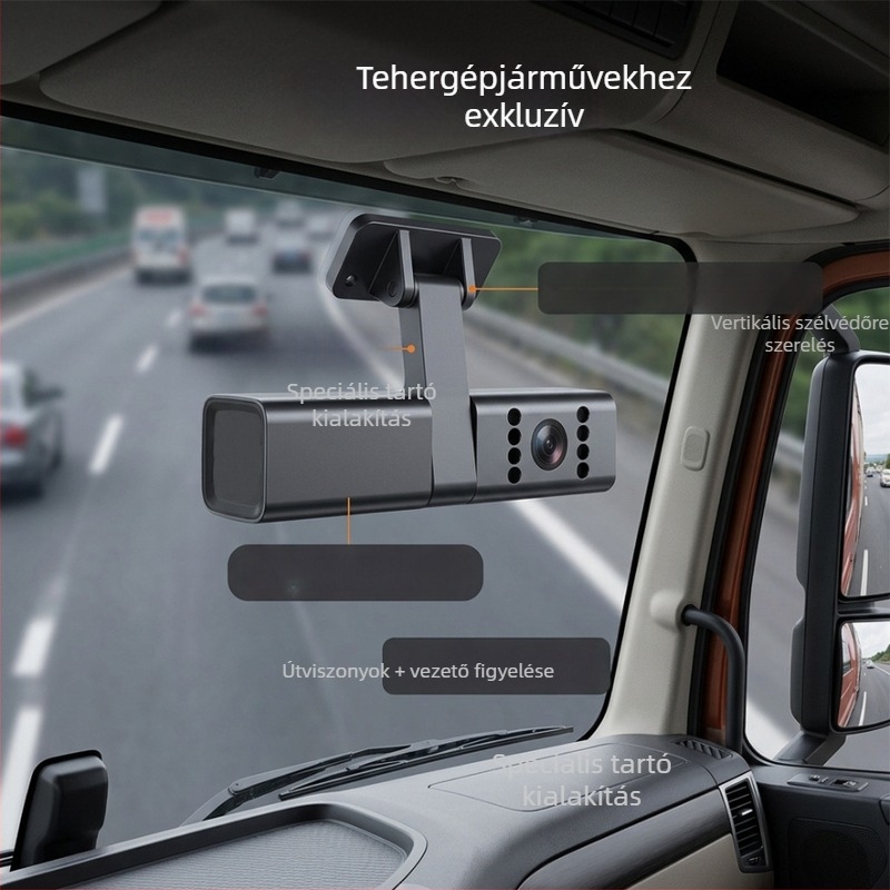 Szélvédőre szerelhető kettős kamerás dash cam tartó tehergépkocsikhoz, taxikhoz és szolgáltatásokhoz, ADAS és DMS kompatibilitás