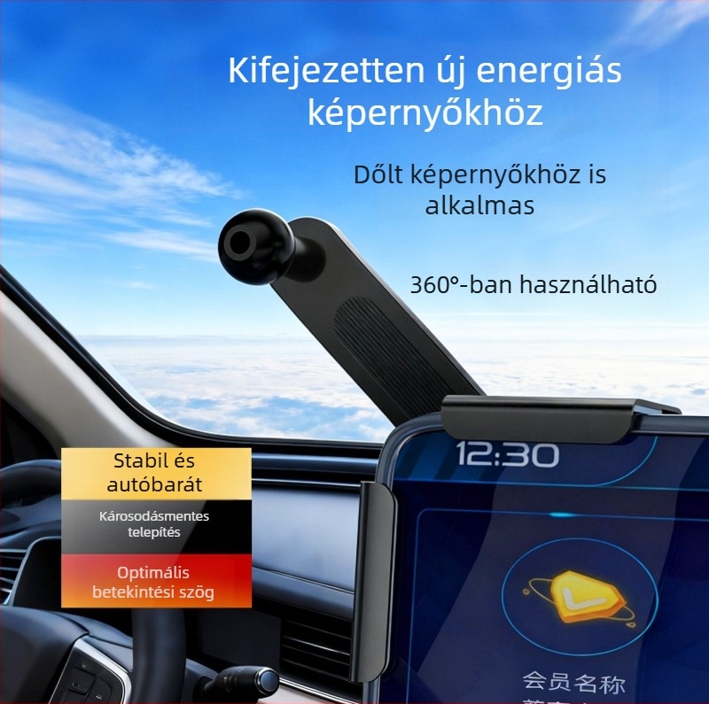 360°-os állítható autós telefontartó navigációhoz, univerzális, sík és görbe kijelzőkhöz