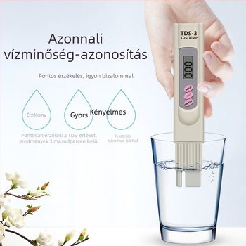 TDS tollal vízminőség-tesztelő – hordozható vízminőségi mérő csapvízhez (0-999 ppm)