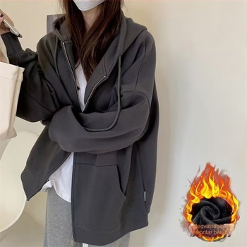 Női oversized kapucnis fleece-beléssel bélelt vast kabát őszi-téli viselet