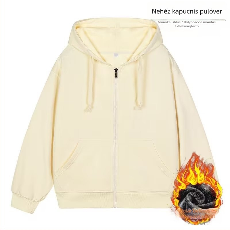 Női oversized kapucnis fleece-beléssel bélelt vast kabát őszi-téli viselet