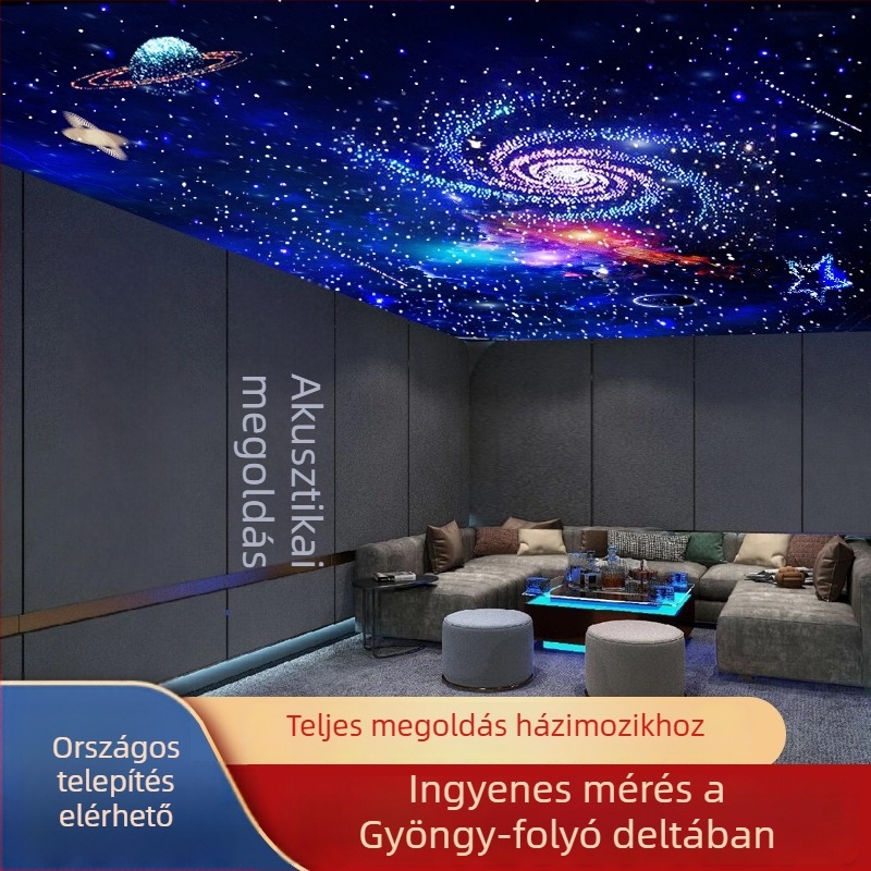 Gipszkarton mennyezeti lámpa csillagos égbolttal és optikai fényekkel, tűzálló speciális formájú panel
