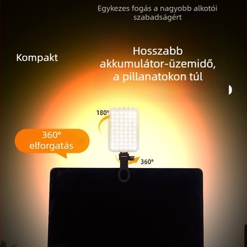 Hordozható RGB LED zseblámpa beépített újratölthető akkumulátorral telefonos fotózáshoz és sminkvilágításhoz