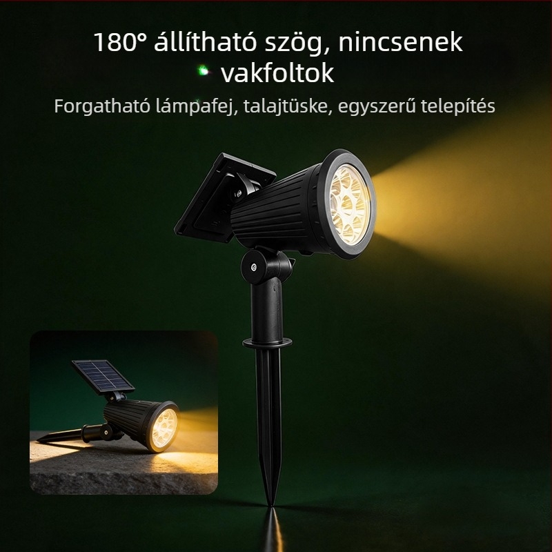 Napelemes kültéri kertvilágítás: spotok, gyep- és fa világítás, 9 LED színes talajvilágítás