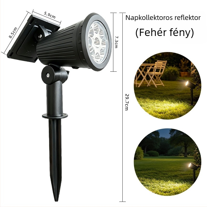 Napelemes kültéri kertvilágítás: spotok, gyep- és fa világítás, 9 LED színes talajvilágítás